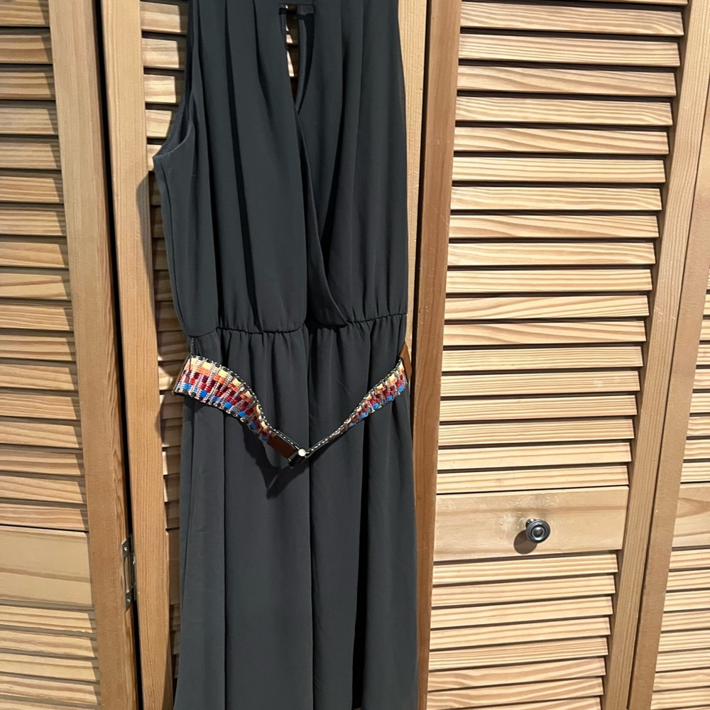 Elegant Olive Green Halter Dress with Belt Detail